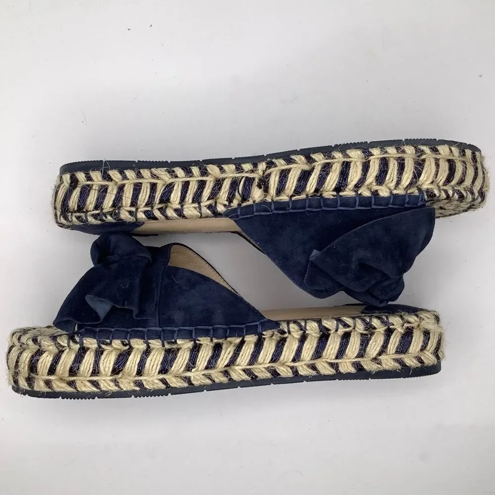 J/SLIDES Dark Blue Suede Bow Espadrille Women Open Slides Sz 8 Coastal,Travel